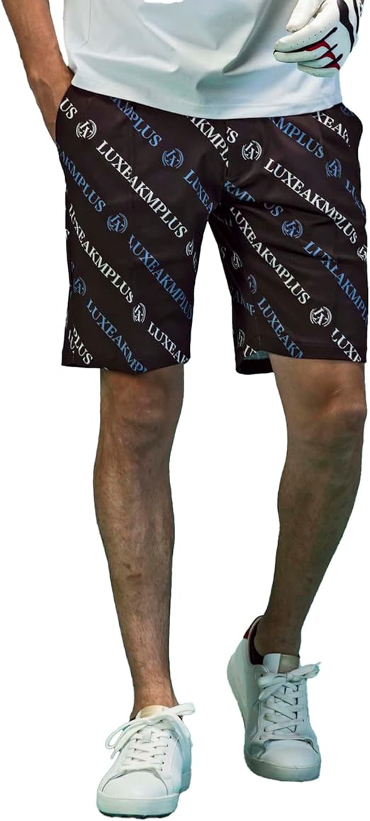 【特価】【LUXEAKMPLUS】 ゴルフ 総柄ロゴハーフパンツ　ブラック リュクスエイケイエムプラス LUXEAKMPLUS(リュクスエイケイ