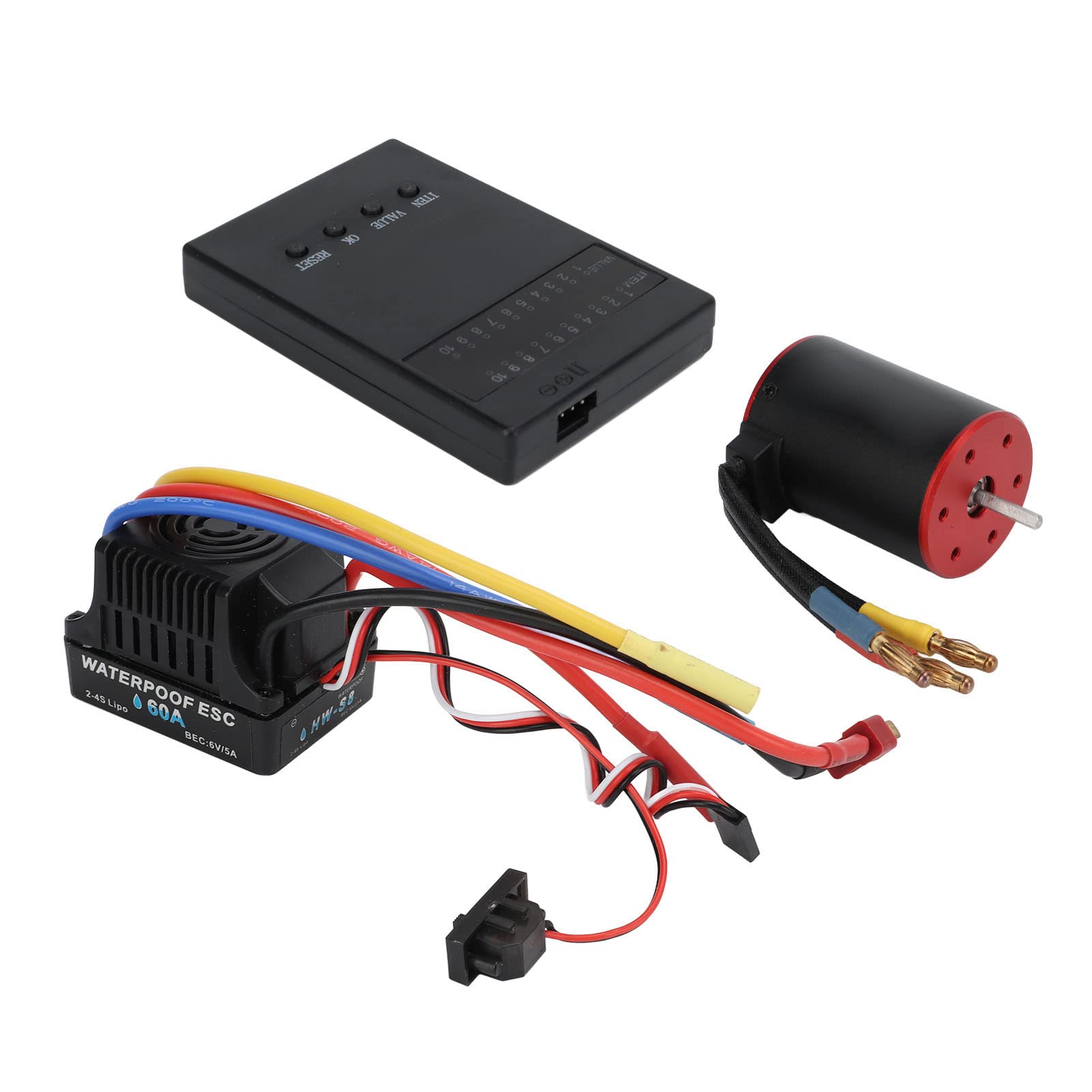 Controlador de velocidad electrónico sin escobillas de 60 A con tarjeta de programación, conjunto de motor sin escobillas de 2300 KV, controlador de velocidad electrónico RC de