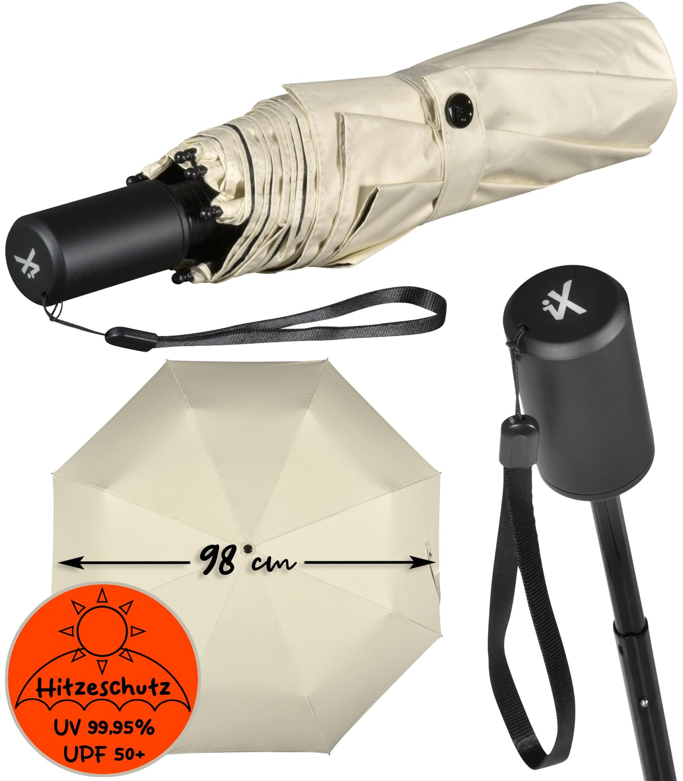 iX-brella City Trekking - Paraguas con bastón extralargo con protección UV y contra el calor
