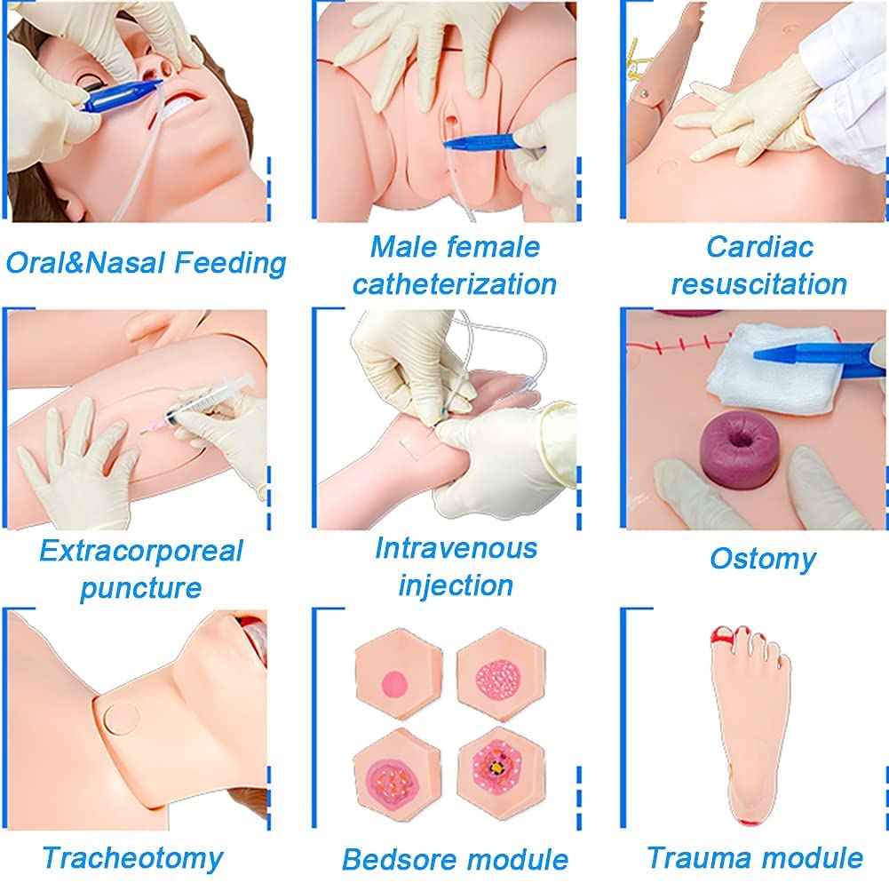 Model Edukacyjny, Manekin Do Szkolenia Opieki Nad Pacjentem, Męski Model Anatomiczny Z Tworzywa Pvc Z Wymiennymi Genitaliami, Ubraniami, Modułem Na Odleżyny, Modułem Na Urazy I Torbą Do Przechowywani