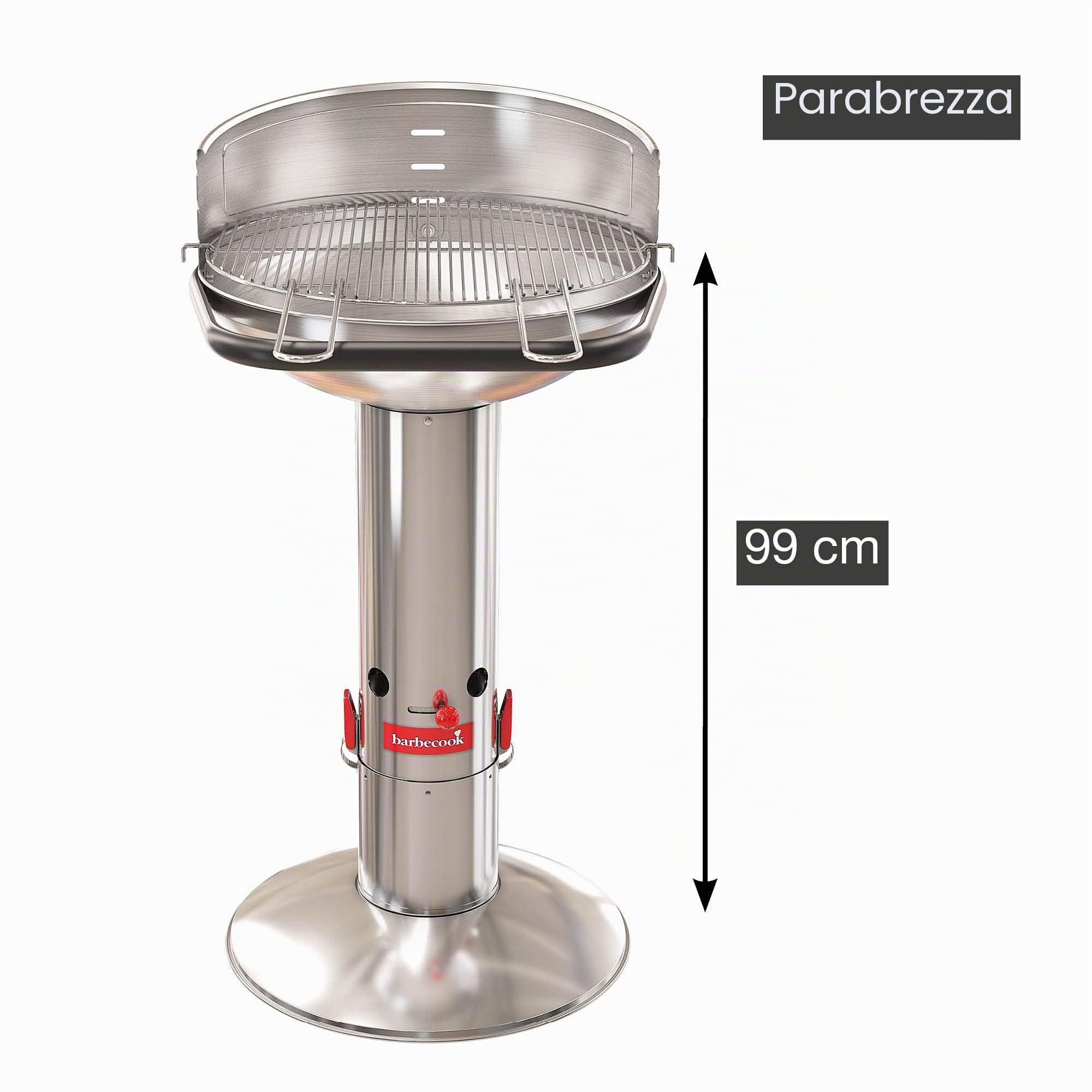 Barbecook Loewy 50 Barbecue a Carbone con Protezione Antivento, Barbecue Rotondo con QuickStart e QuickStop, Regolabile in 3 Posizioni, Acciaio Inossidabile, griglia di Ø 47,5 cm