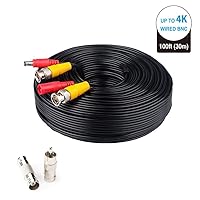 Vista 9 de LONNKY Cable BNC de 100 pies para cámara de seguridad de 98.4 ft con conectores BNC y adaptadores RCA, cable de alimentación de video para cámara
