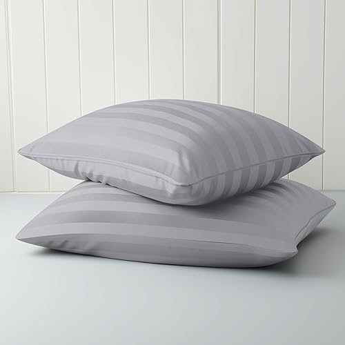 Miniatura 4 de Fundas de almohada tamaño King, 100% algodón egipcio con cremallera, fundas de almohada de 400 hilos de tejido satinado, color gris, juego de 2,