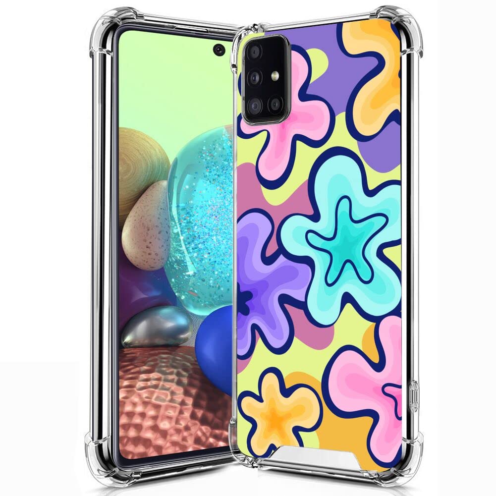 KUAVETO Clear Case for Samsung Galaxy A71 Designer Psychedelic Flower Print Design Shock-Resistant Anti-Fall Protective Transparent Shell for Samsung Galaxy A71