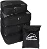 5pc Packing Cubes Set Large Travel Luggage Organizer 4 Cubes 1 Laundry Pouch Bag, Black, L