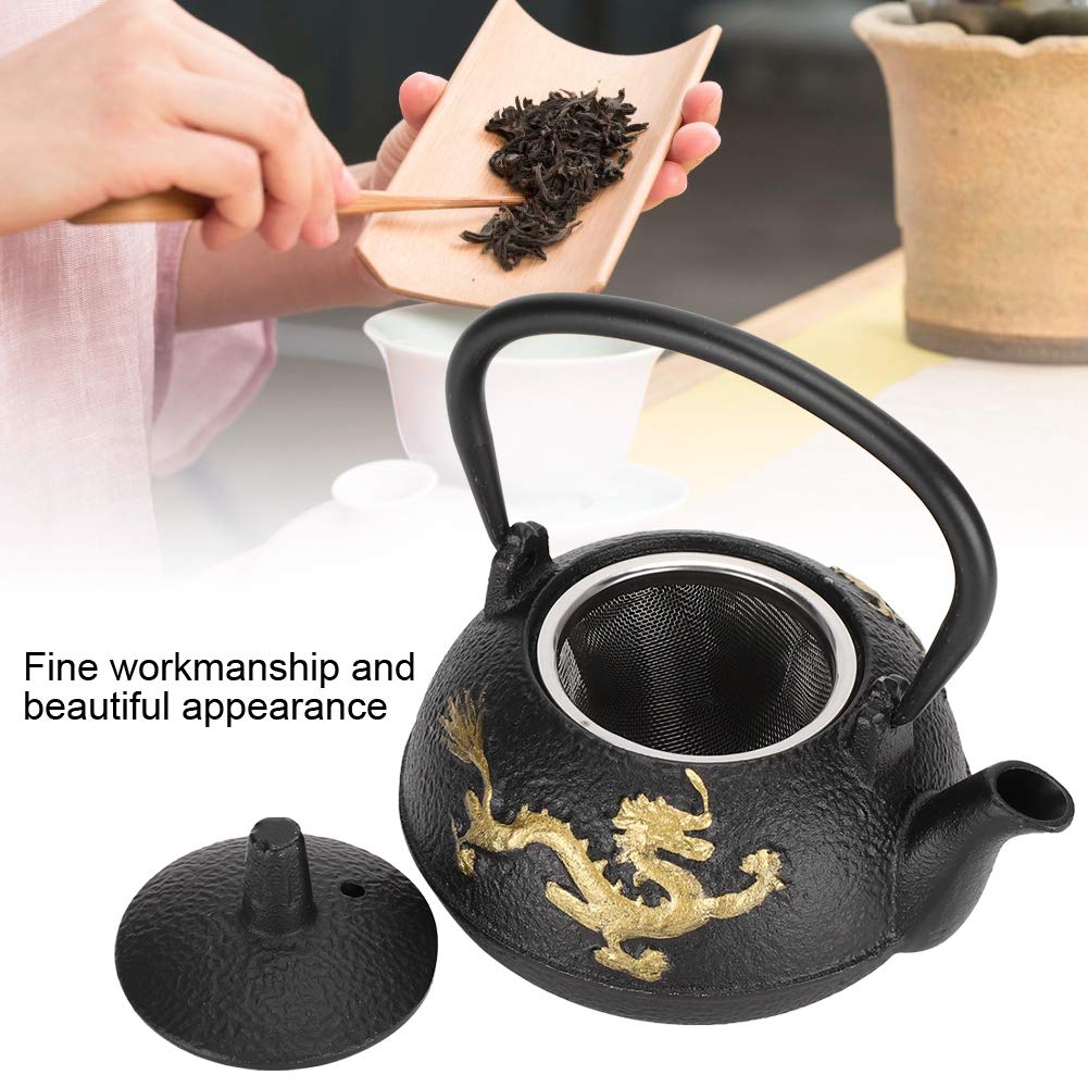 0.3L Cast Iron Tea Kettle with Infuser, Mini Japanese Style Gold Dragon Tea Kettle for Loose Tea and Home Decor