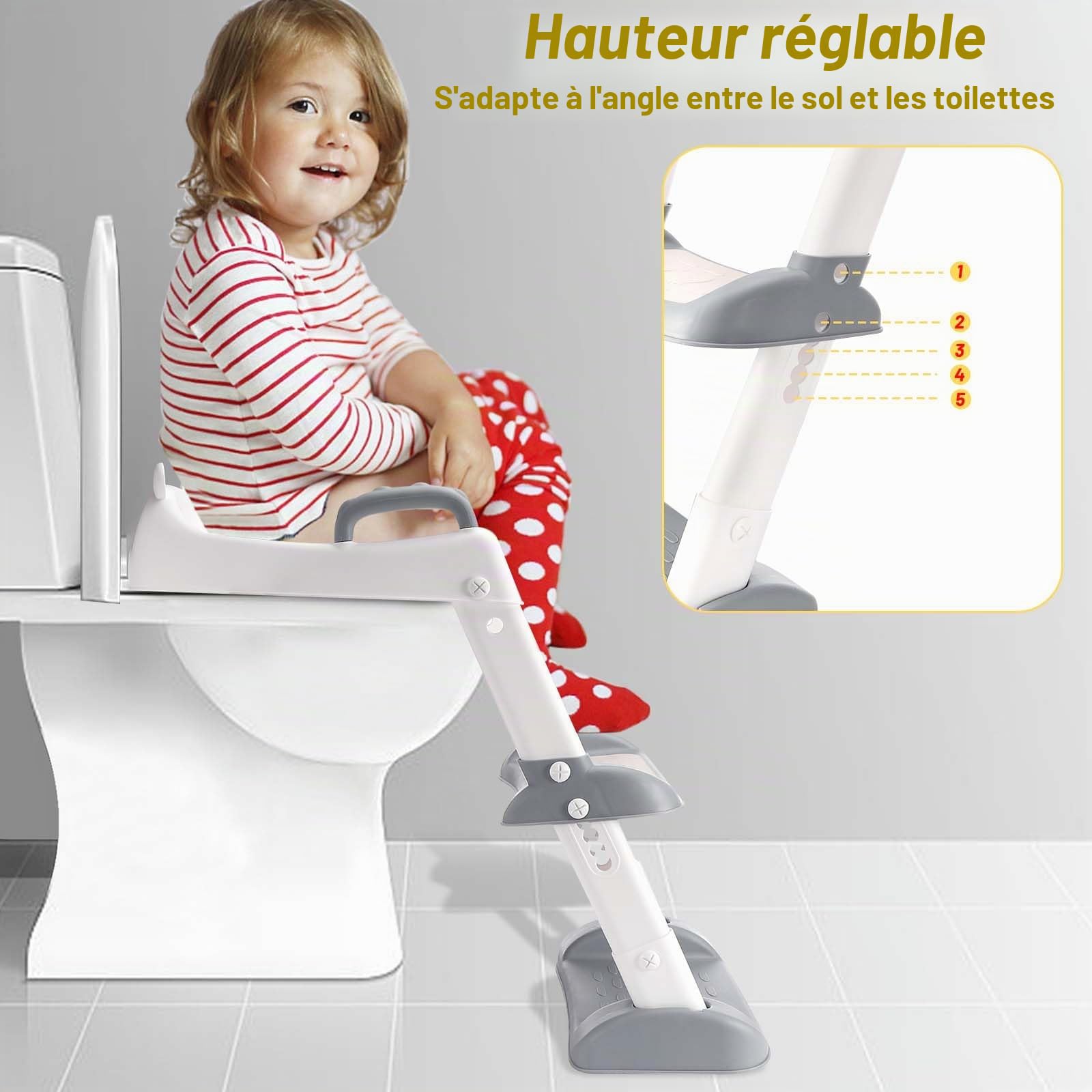 Mkitnvy Reducteur Toilette Enfant, Réducteur WC avec Marches, siège de toilette réglable avec rembourrage en PU, anti-éclaboussures et antidérapant, pour garçons et filles bébé