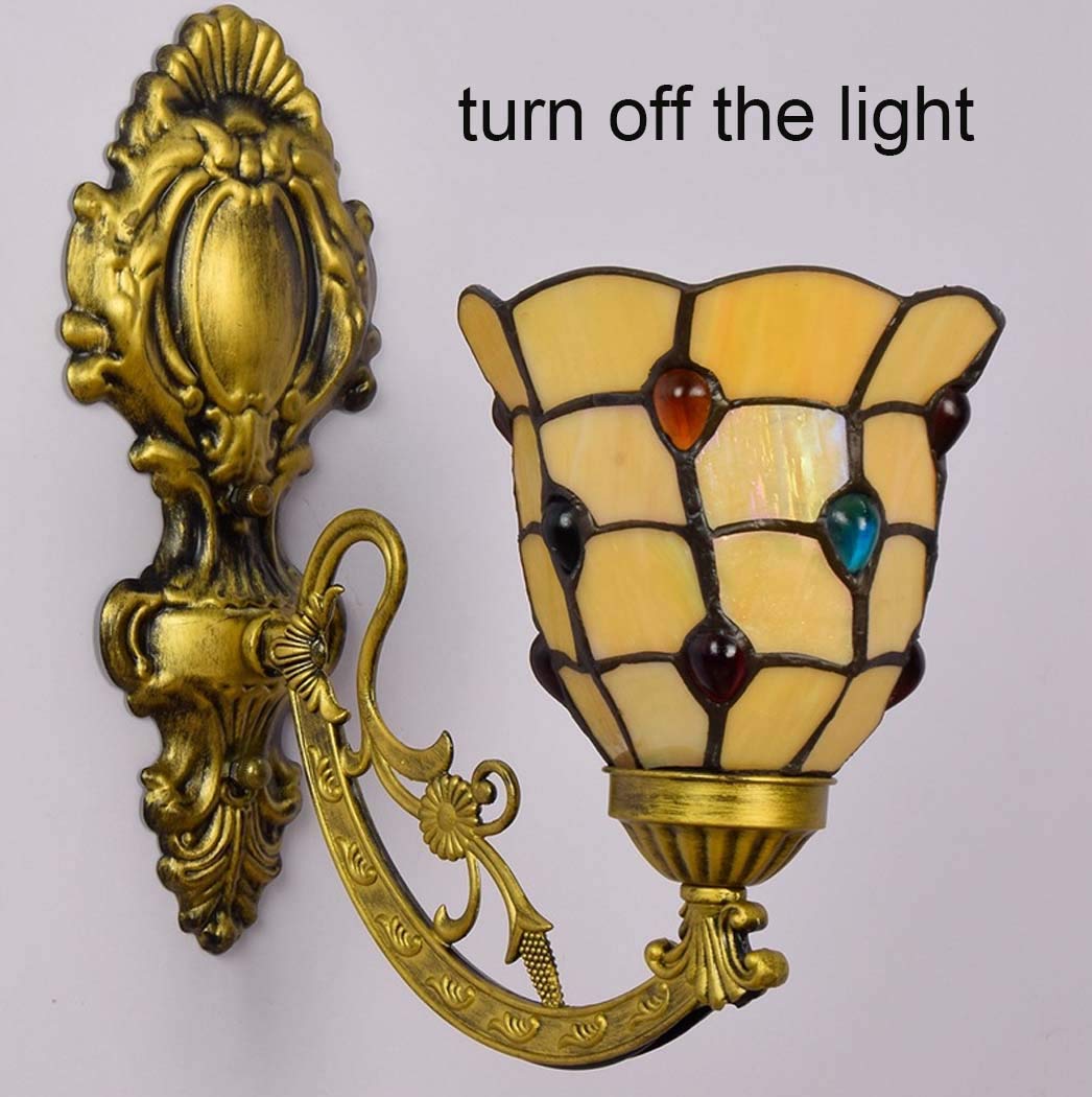 Lámpara de Pared Colgante Estilo Tiffany de 15 cm (6 Pulgadas) con Cristal de Color, Ideal para pasillos, mesitas de Noche o porches. Se Puede Montar hacia Arriba o hacia Abajo.
