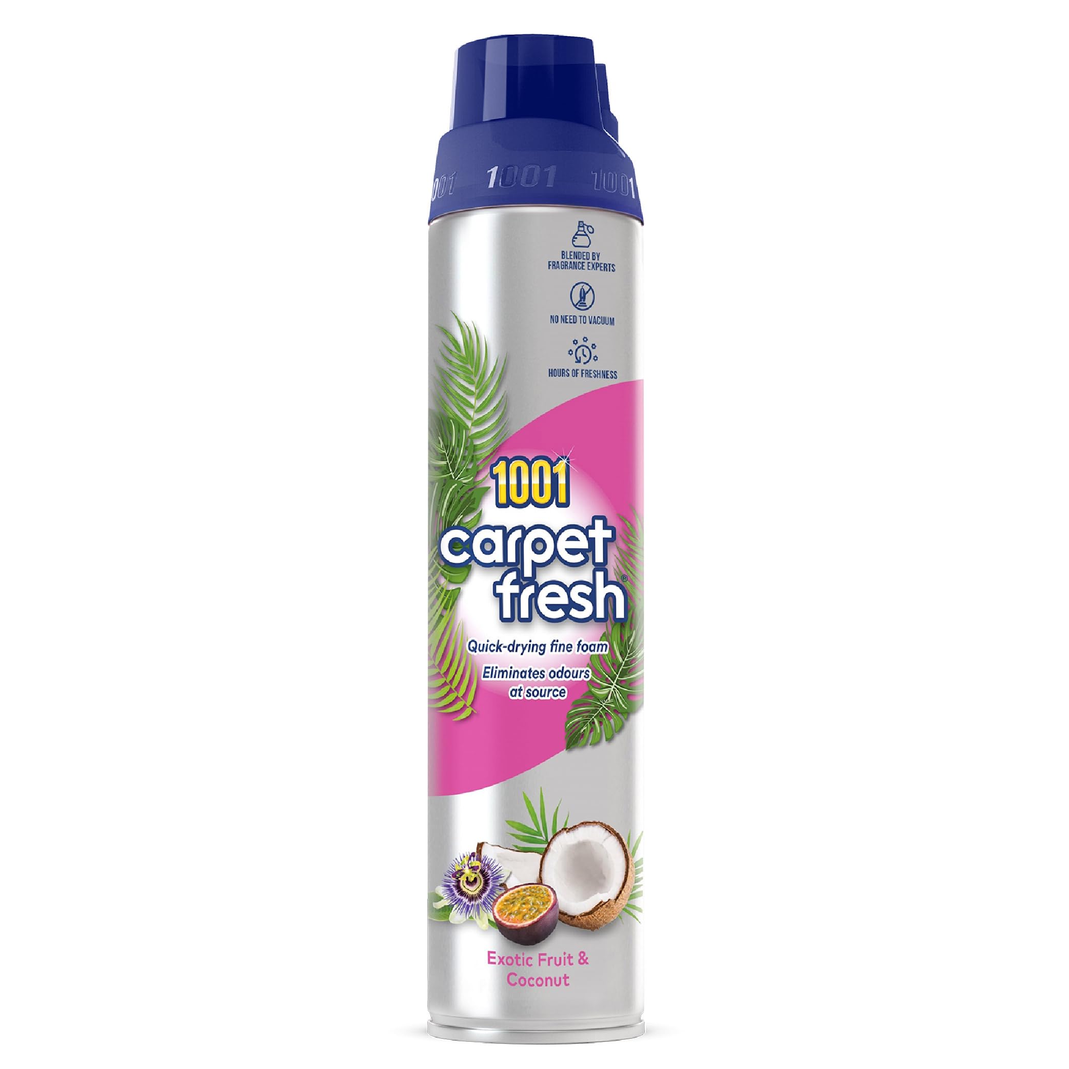 1001 Carpet Fresh Exotic Fruit & Coconut 300ml – Carpet, Rug & Upholstery Freshening Foam – Quick Drying, No Vacuum Needed, Eliminates Odours, WoolSafe Approved
