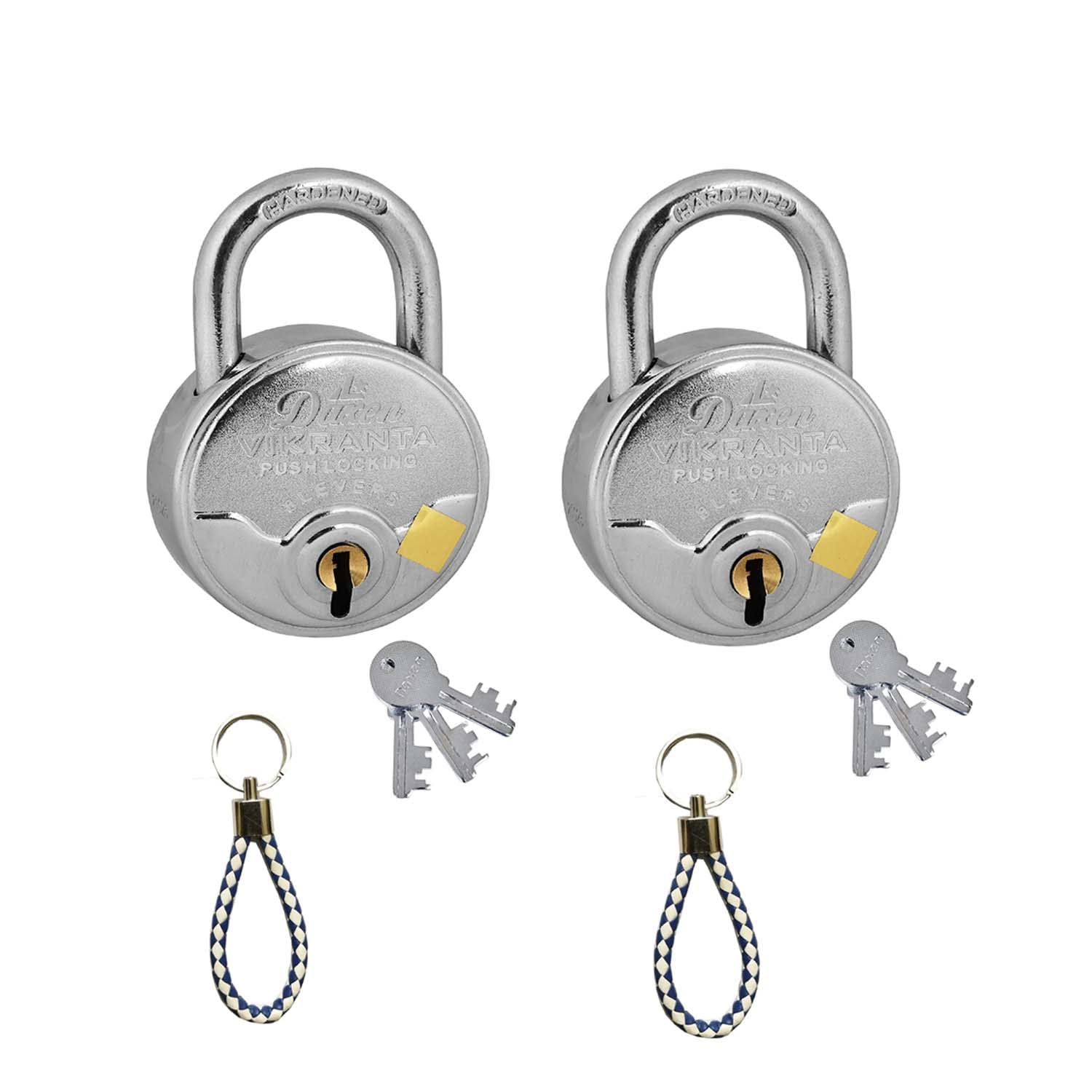 tavasya 52 mm round silver color locks_ pack of 2_metal body_3 keys and 1 key chain with each lock_locks for doors_gates_shelves_luggage bags sm 22