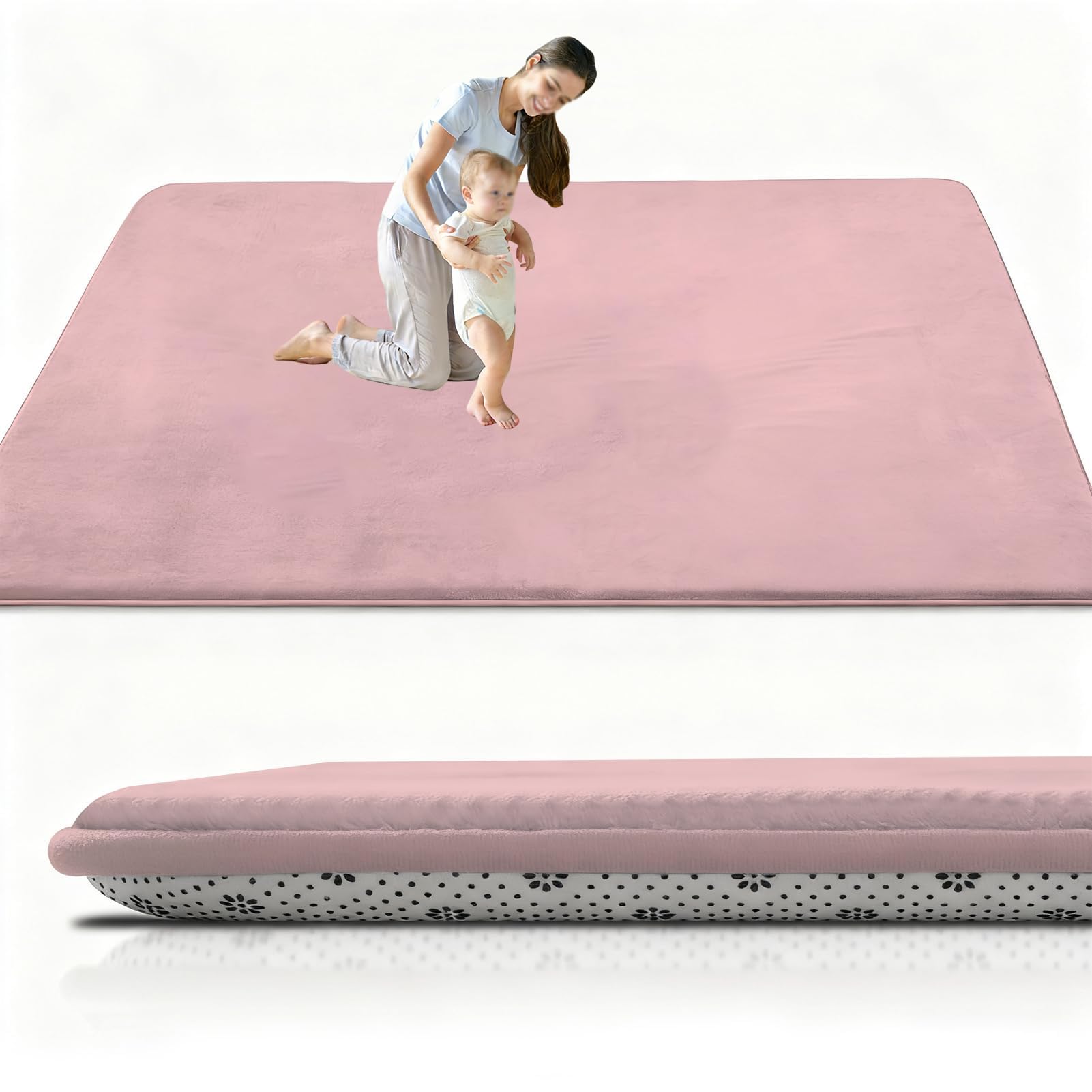 RxueSug Large Foldable Baby Play Mat 3cm 80 x 100 cm Rose Red, Extra Thick Non-Slip Foam Mat for Babies & Toddlers, Padded Tummy Time & Crawl Mat, Waterproof, Easy Clean
