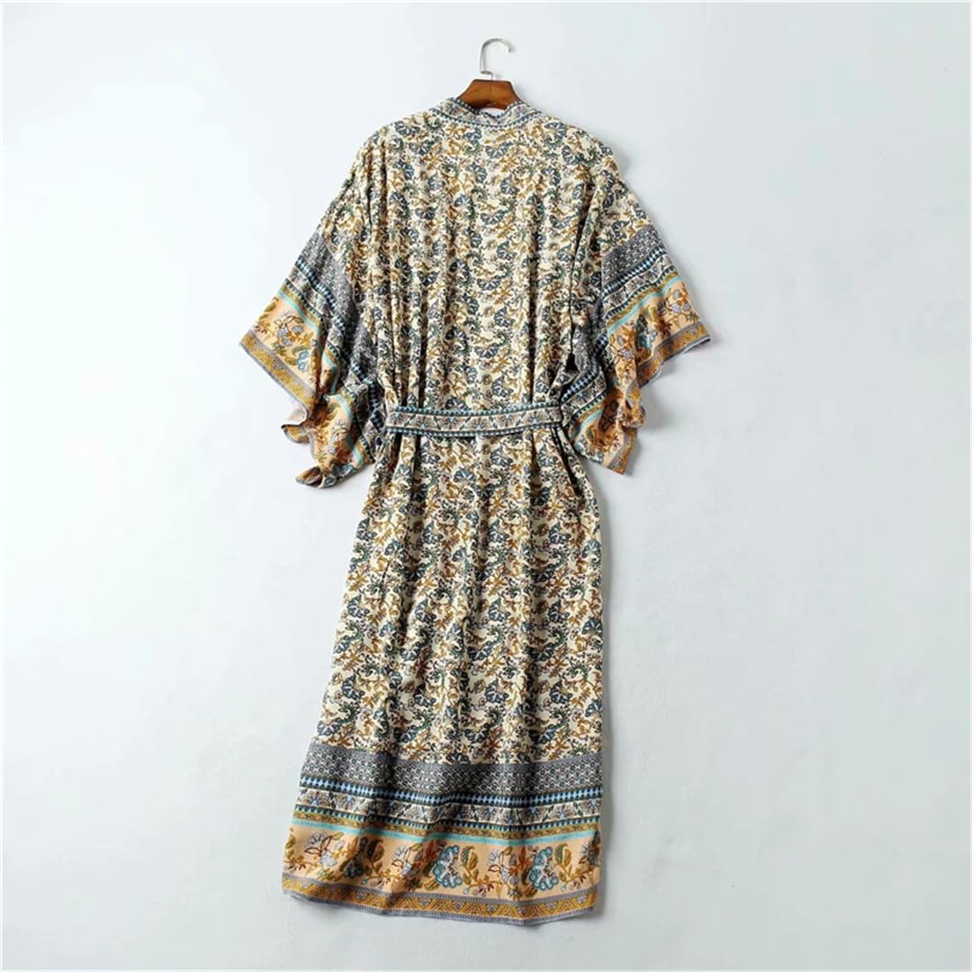 Disimlarl Kimono da donna con stampa a pipistrello, stile bohémien, con scollo a V