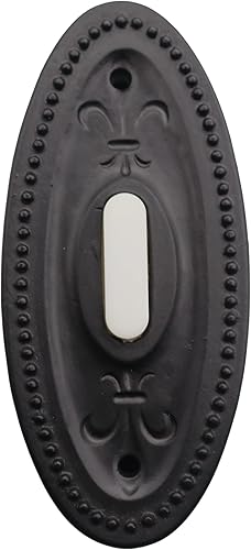 HOMEnhancements Timbre ovalado tradicional negro mate, botón de timbre con cable, timbres decorativos para el hogar