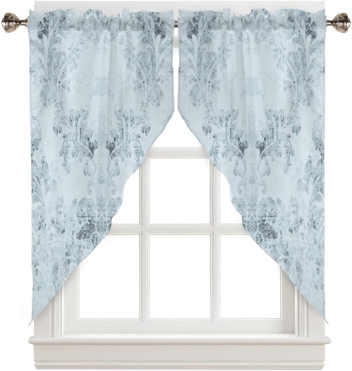 Prime Leader Floral Swag Valance Curtains Vintage Rustic Design Blue Rod Pocket