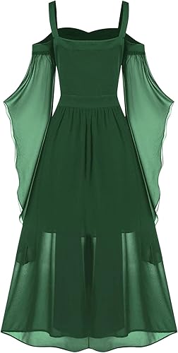 Miniatura 3 de FlekmanArt Disfraz de cosplay renacentista medieval irlandés para mujer, disfraz de hada, hombros descubiertos, vestido de manga de mariposa