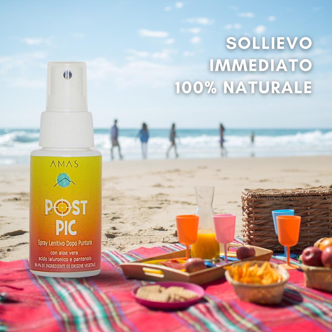AMAS SPRAY LENITIVO NATURALE DOPOPUNTURA - ANTIPRURITO - POST PIC - Sollievo Immediato da punture di insetti, meduse, scottature e piante urticanti - con Acido Ialuronico, Aloe Vera e Pantenolo