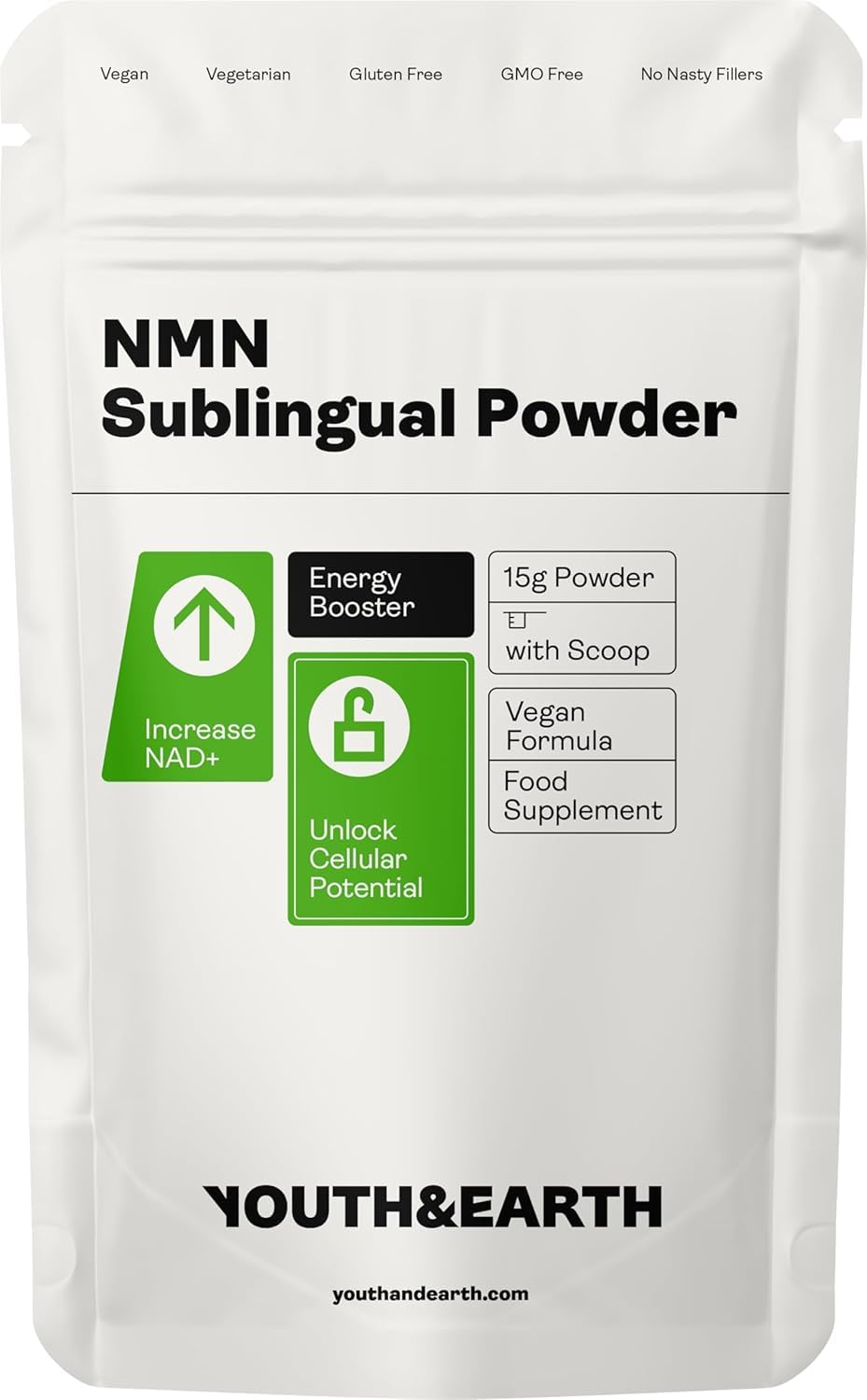 Youth & Earth NAD (Nicotinamide Mononucleotide) polvere sublinguale 15g (30-60 dosi) potenziatore