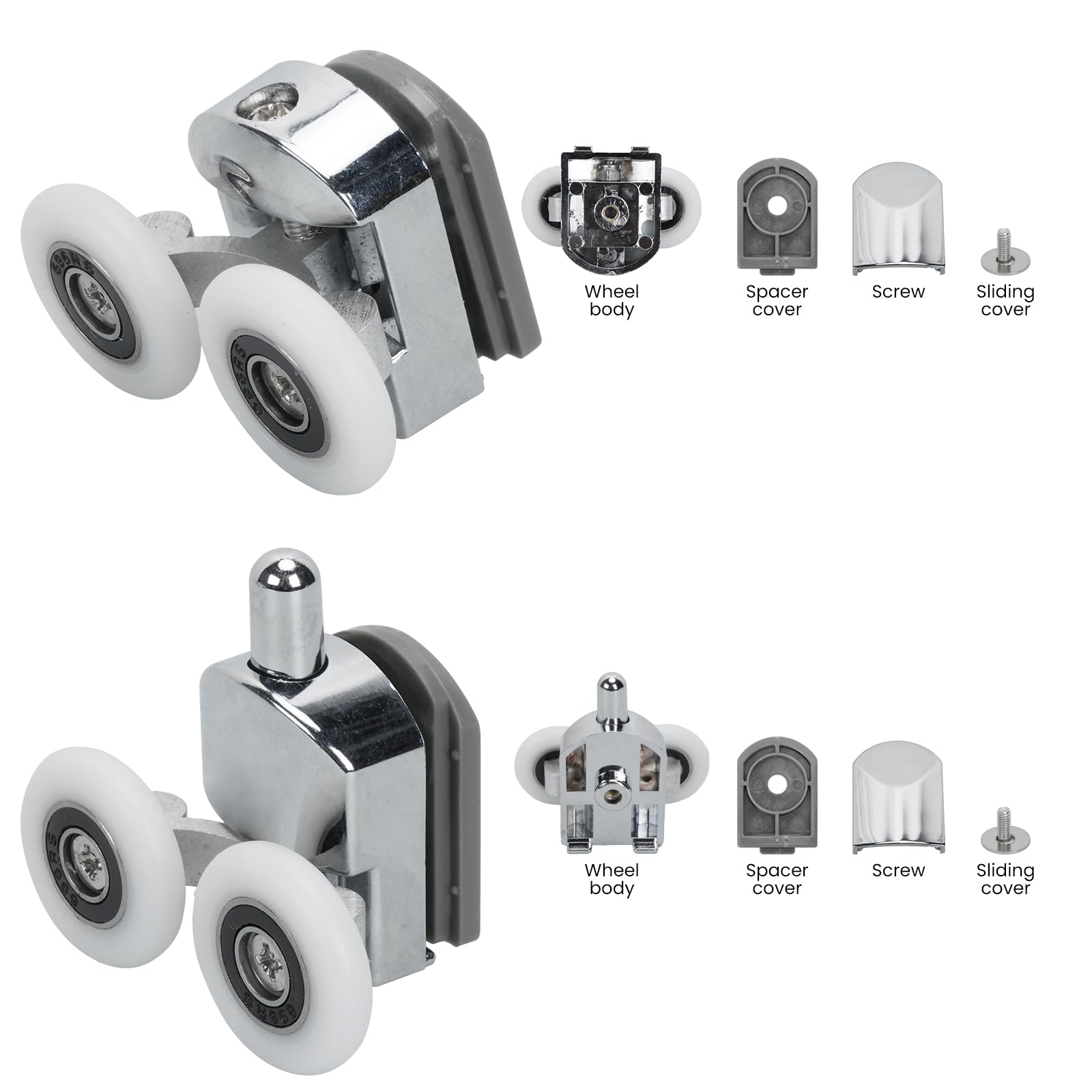 Zythrem 8Pcs Shower Door Rollers for Curved Door 25mm Replacement Shower Door Wheels Chrome Shower Runners with Anti-Collision Block and Screws Shower Roller Wheels for Curved Glass Doors 4-6mm Glass - Image 3