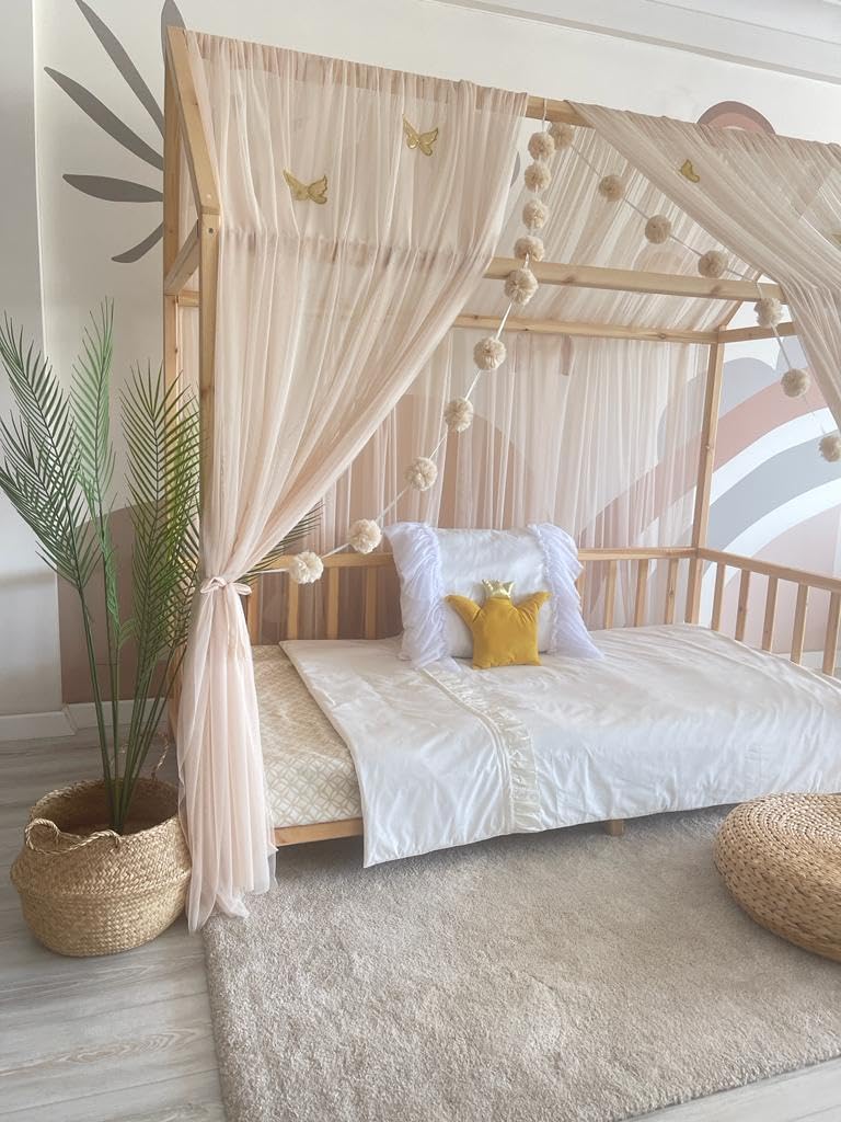 Baby Fancyroom Letto a baldacchino per letto dei bambini, per cameretta dei bambini, tenda a baldacchino, per ragazze, camera della principessa (beige, 360 cm, con 5 farfalle dorate)