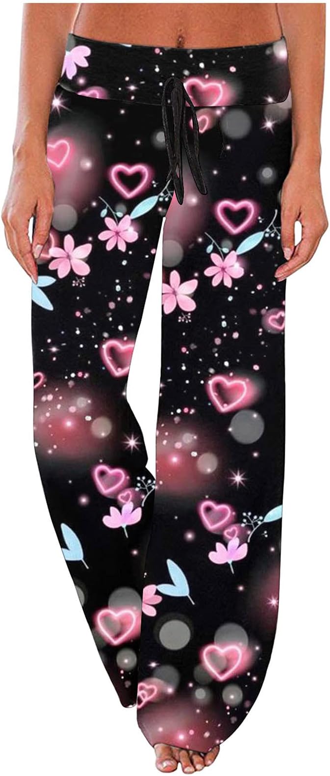 Women's Casual Sweatpants Hearts Printed Elastic Comfy Straight Leg Pants Ladies Sports Yoga Pajama Pants Trousers