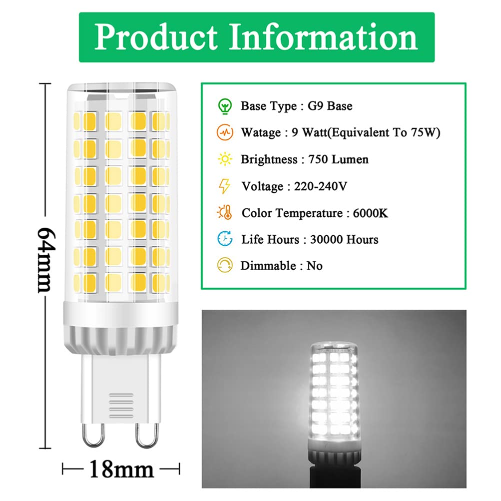 RANBOO G9 LED Light Bulbs, 9W, 750LM, Cool White 6000K, Equivalent to 50W-80W Halogen, G9 Socket, 8 Pack - Image 4