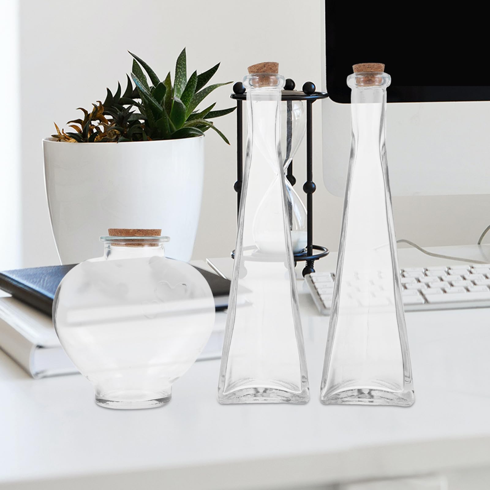 MAGICLULU Juego de 3 Botellas de Cristal para Ritual de Arena en Bodas, Frascos Decorativos Diseño de Origami, Recipientes para Ceremonias y Eventos Obsequios