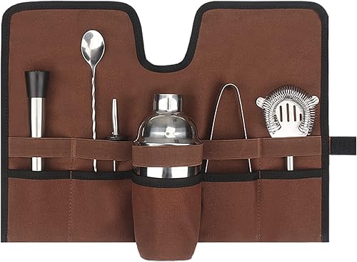 Miniatura 8 de Jaugufiy Bolsa de lona para barman de viaje kit de barman de viaje bolsa de bar bolsa profesional de barman de mixología kit de barman de cóctel