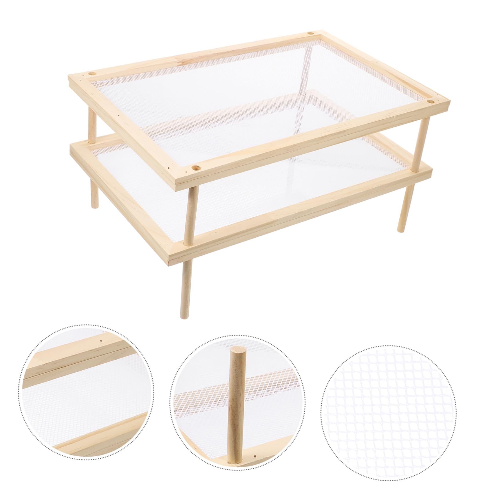 Mikinona Essiccatoio per Pasta e Verdure in Legno Doppio Strato Rete Traspirante, Supporto Porta Spaghetti per Uso Domestico, Ventilato e Igienico, Adatto a Cucina e Negozi Alimentari