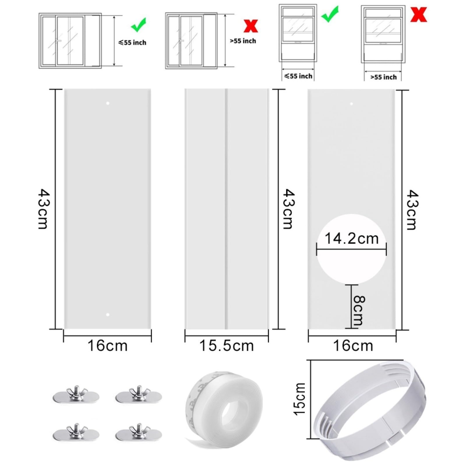 Kit Ventana Aire Acondicionado Portátil, Placas de Sellado de Ventana Corredera de Aire Acondicionado Portátil, con Adaptador de Ventana ，Adecuado para Tubos de 5"/5,9" de diámetro