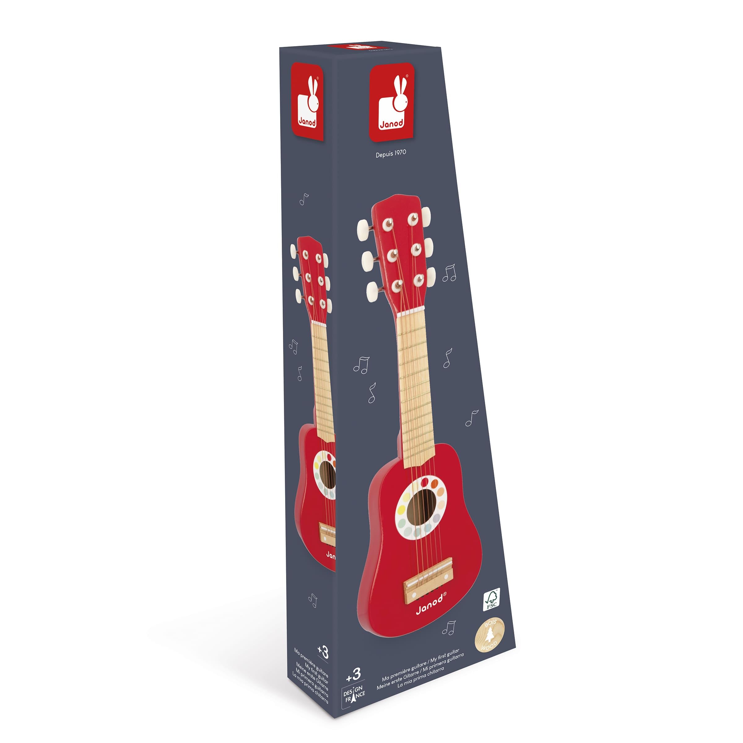 Janod - la mia Prima Chitarra Coriandoli (Legno) - Giocattolo Di Imitazione e Risveglio Musicale - Da 3 Anni in su, J07628