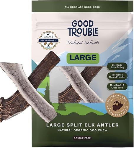 Miniatura 8 de Good Trouble Pets Premium Wild Elk Astas masticables para perros (paquete de 2)  Huesos duraderos para perros masticadores agresivos, masticables de