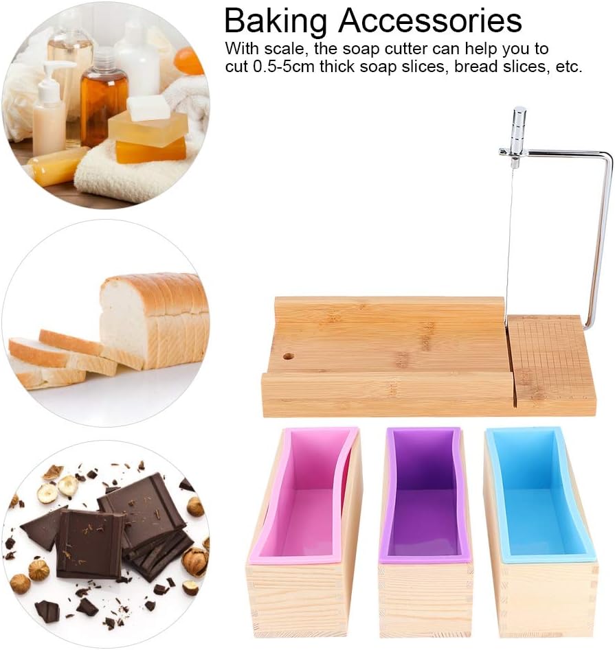 Baking Sets,1200ml DIY Silicone Soap Making Wooden Box Set Manual Soap Cutter with Sc Kitchen Tool