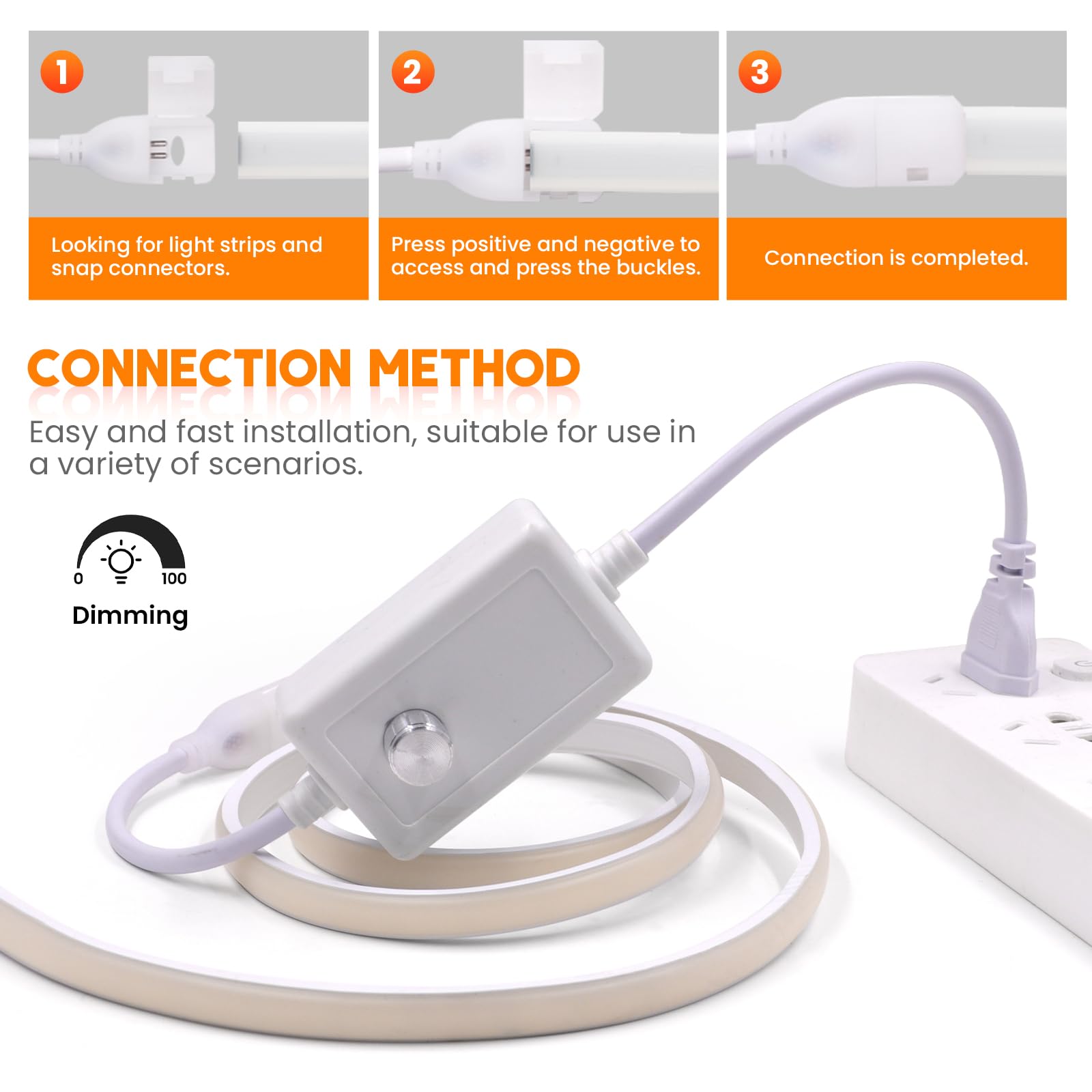 KISUFU 220 V Cinta LED COB, Flexible Led Banda Neon Diadema con Dimmer Impermeable IP65 LED Tira luminosa para dormitorio, jardín, techo decoración, 10 m, blanco natural