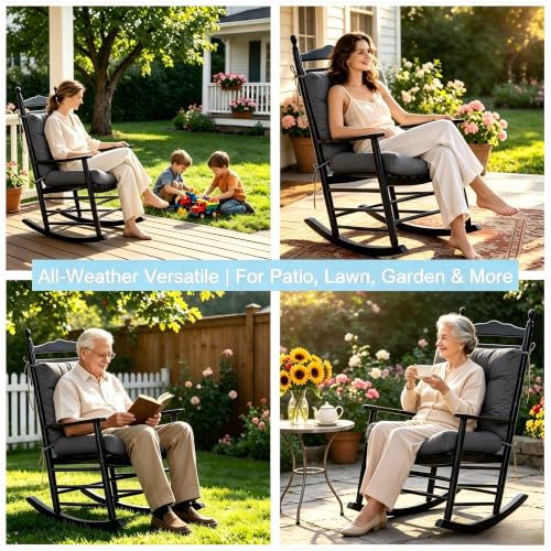 Image of QILLOWAY Outdoor Chair Cushion for Patio Furniture, Waterproof Patio Cushions with Ties, Fade Resistant Replacement Pads for Outdoor Rocking Chairs,Dark Grey