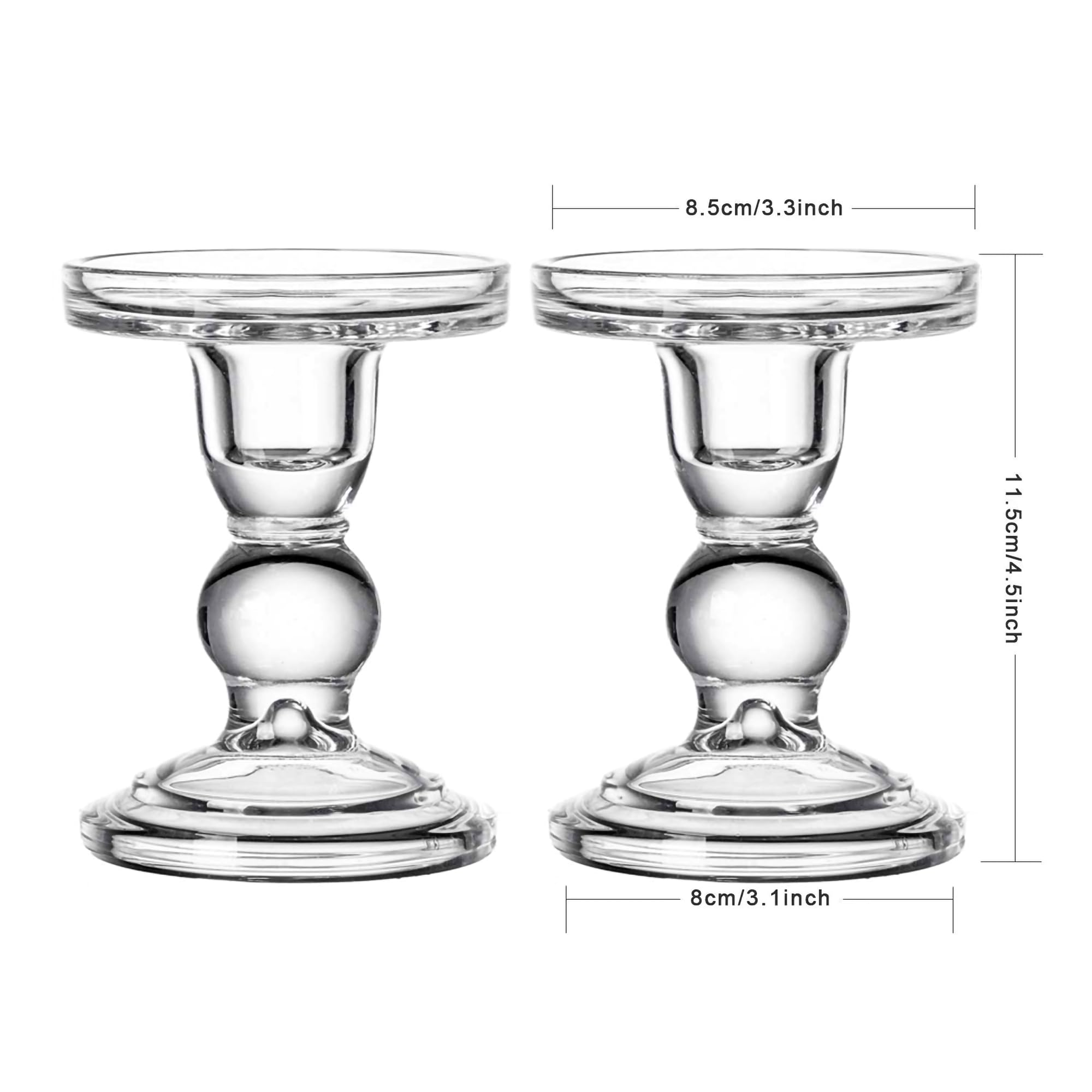 ViViTOP Glass Candle Holder Set of 4, Clear Candlestick Holders for Pillar Candles, 4.5