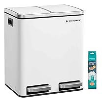 SONGMICS Cestino da Cucina, Doppio Secchio 2 x 15L per Raccolta Differenziata, Pattumiera a Pedale, Coperchi a Chiusura Morbida, Acciaio, Bianco Nuvola LTB30WT