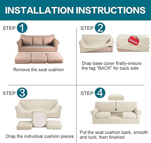 Miniatura 7 de Fundas de sofá de 4 piezas para sofá de 3 cojines, funda de sofá suave para perros, fundas de sofá lavables con 3 fundas de cojín individuales