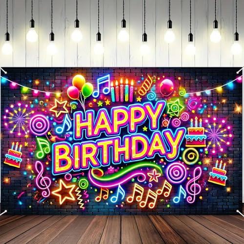 Image of HOMETITUTE Neon Birthday Party Banner 71x43 Inch