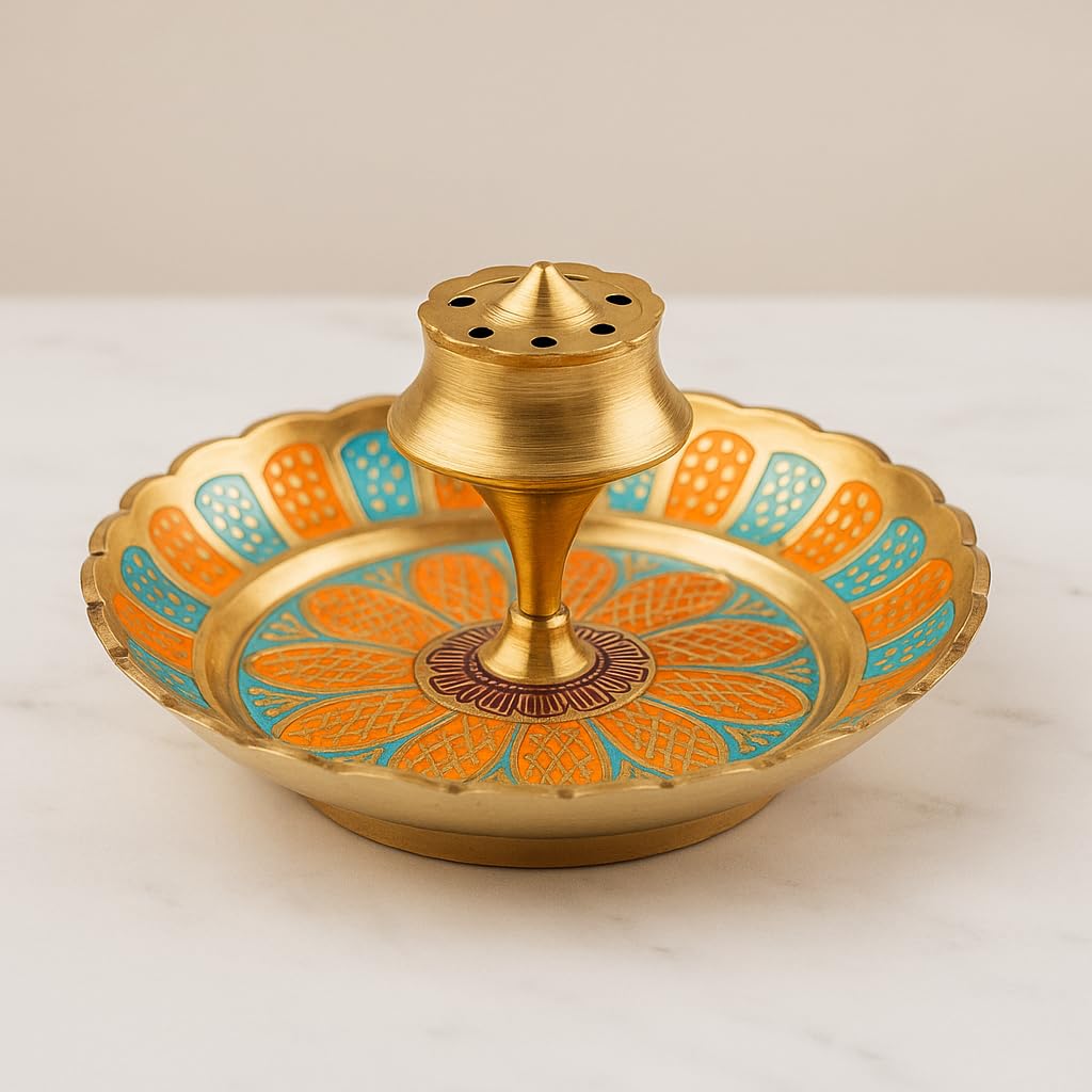 Mojo Jojo Brass Meenakari Dhoop AgarBatti Holder – Decorative Incense Burner for Pooja, Meditation & Home Temple 1
