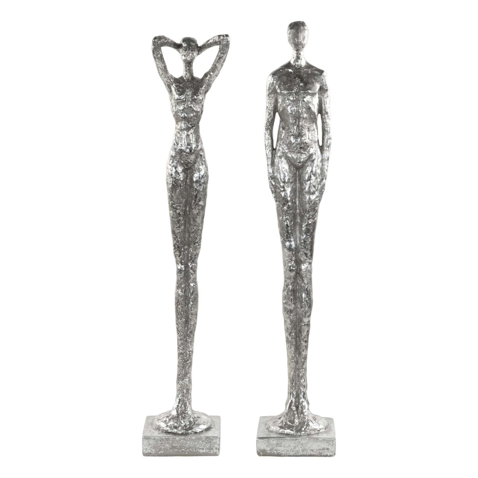 DESIGN DELIGHTS Moderne SKULPTUR Millenium | Mann & Frau, 2-teilig, Poly Kunststein, Silber 59 cm | Dekoobjekt, Dekofigur stehend, Statue
