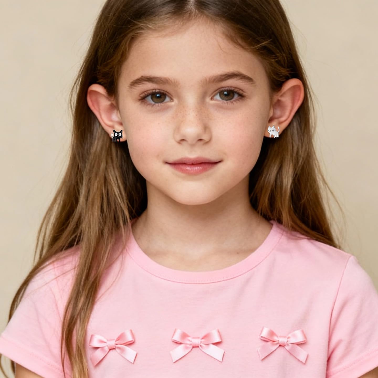 SLUYNZ Sterling Silver Cat Earrings Studs for Women Teen Girls Black White Cat Studs Earrings Cute Animal Earrings - Image 3