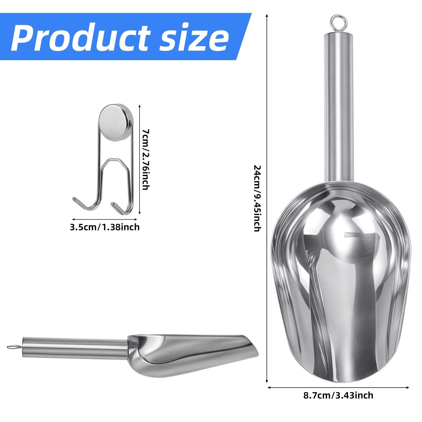 Eisschaufel aus Edelstahl mit Magnetischer Halterung, Kompatibel mit GE Profile Opal 2.0 Nugget Eismaschine Praktisches Bar und Küchenzubehör (Silber)