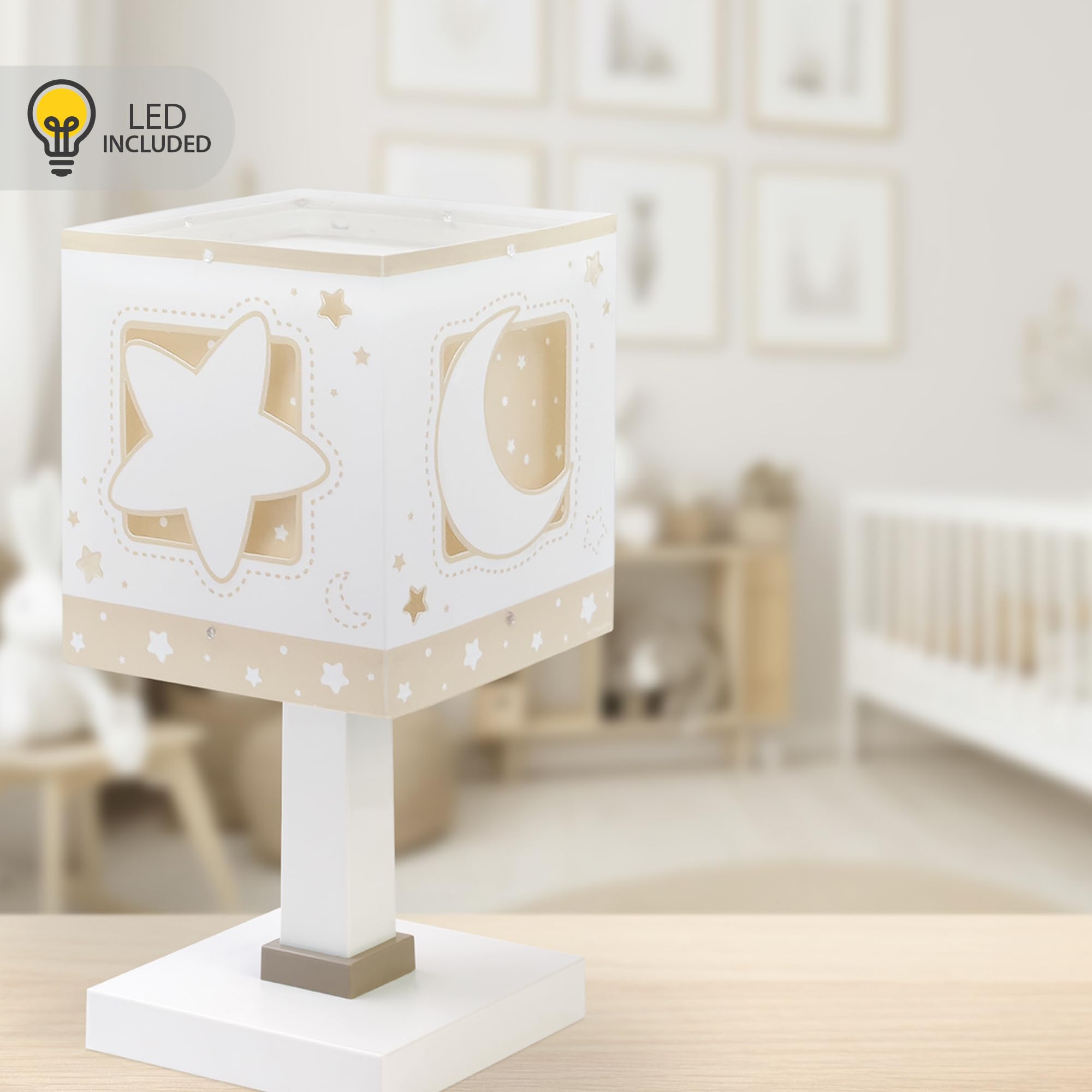 Dalber Lampada da tavolo o comodino per bambini Moonlight Luna e stelle beige, 63231NB, G4-4W LED - Lampadina inclusa - 4