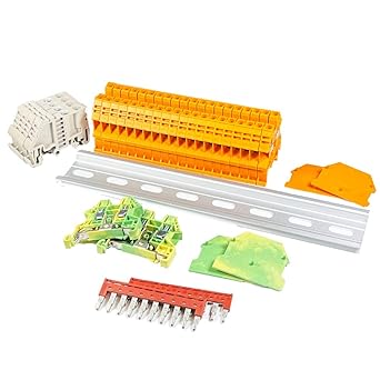 ICI Dinkle DIN Rail Terminal Block Kit #2 Orange 20 DK4N-OR 10 AWG Gauge 30A 600V Ground DK4N-PE Jumper DSS4N-10P End Covers End Brackets