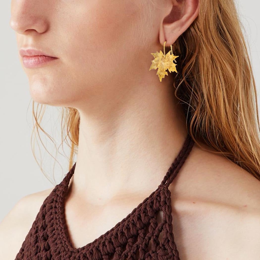 Leaf Earrings Dangle Gold Fall Maple Leaf Earrings Trendy Thanksgiving Day Autumn Earrings Jewelry for Women - Image 4