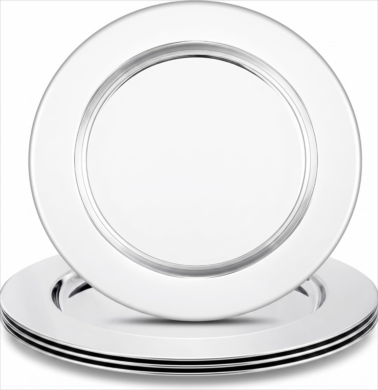 Spymero Stainless Steel Charger Plates 4 Pack, 33 cm Silver Round