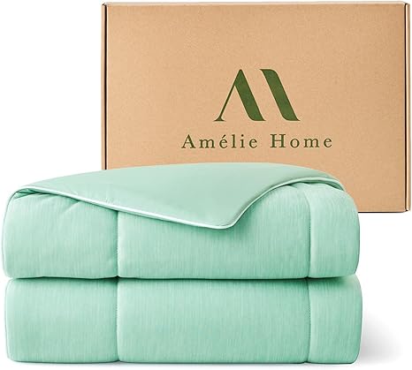 Amélie Home Cooling Comforter King Size, Dual-Sided Lightweight Cooling Blanket for Hot Sleepers, Q-Max 0.43 Breathable Cooling Quilt for Night Sweats, 106" x 90", Heather Mint Green