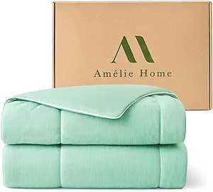 Amélie Home Cooling Comforter King Size, Dual-Sided Lightweight Cooling Blanket for Hot Sleepers, Q-Max 0.43 Breathable Cooling Quilt for Night Sweats, 106" x 90", Heather Mint Green