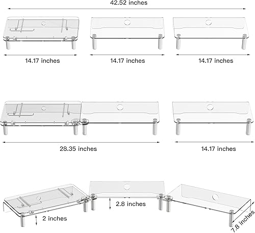 Miniatura 6 de Soporte doble de acrílico transparente para escritorio, soporte ajustable para laptop, soporte ergonómico para computadora de escritorio adecuado