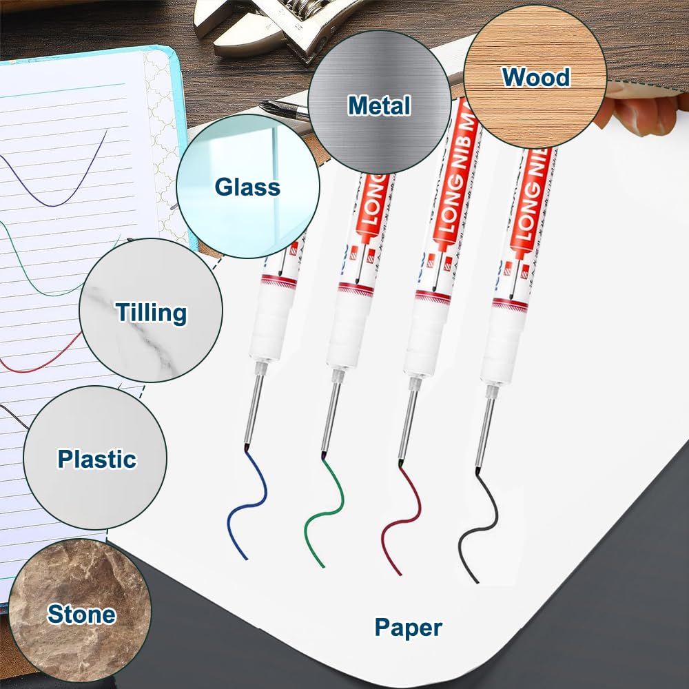 Set De Crayons De Charpentier Marqueurs De Trous Profonds Avec 40 Mines De Crayon, 4 Porte-mines